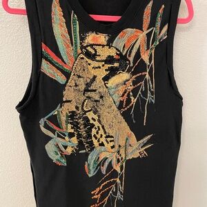 FREE PEOPLE Beaded Safari Jungle Muscle Tee Black Lightweight Sweatshirt Size S